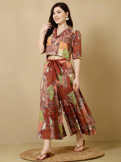 Rayon Short Length Crop 3/4 Sleeves Coller Kurta Bottom Set