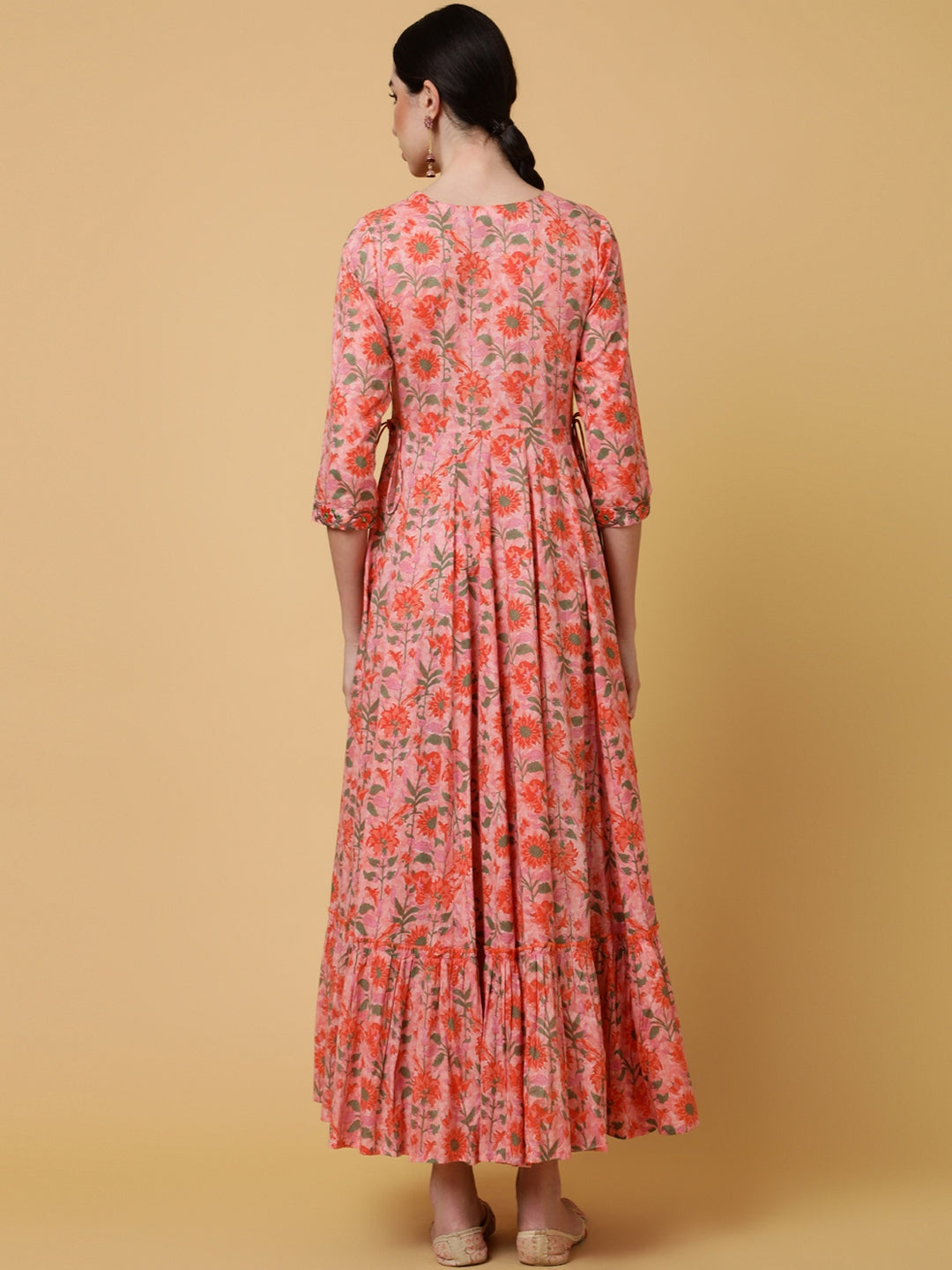 Rayon Ankle Length Printed Flared 3/4 Sleeves Round Kurta