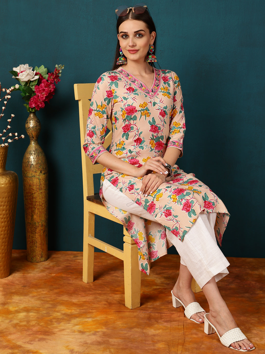 Gulmohar Jaipur pink rayon floral kurta – wholesale manufacturer & exporter from India
