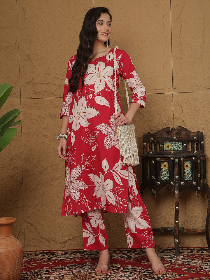 Women Cotton Printed Round Neck Co-Ord Sets