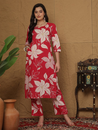 Women Cotton Printed Round Neck Co-Ord Sets