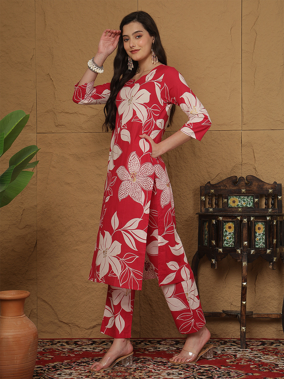 Women Cotton Printed Round Neck Co-Ord Sets