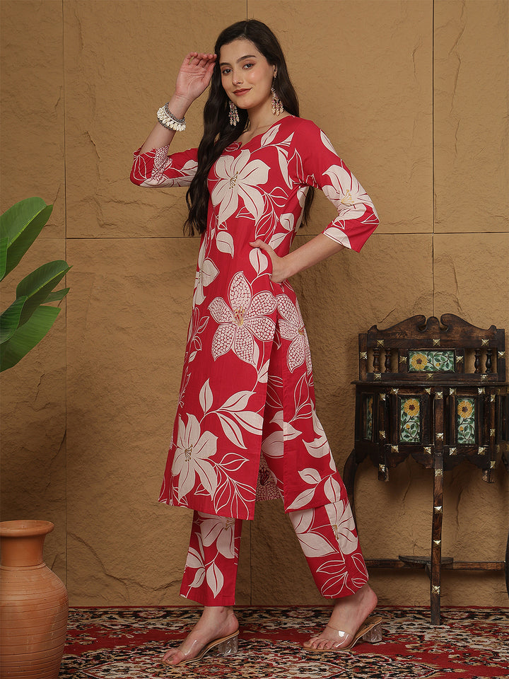 Women Cotton Printed Round Neck Co-Ord Sets