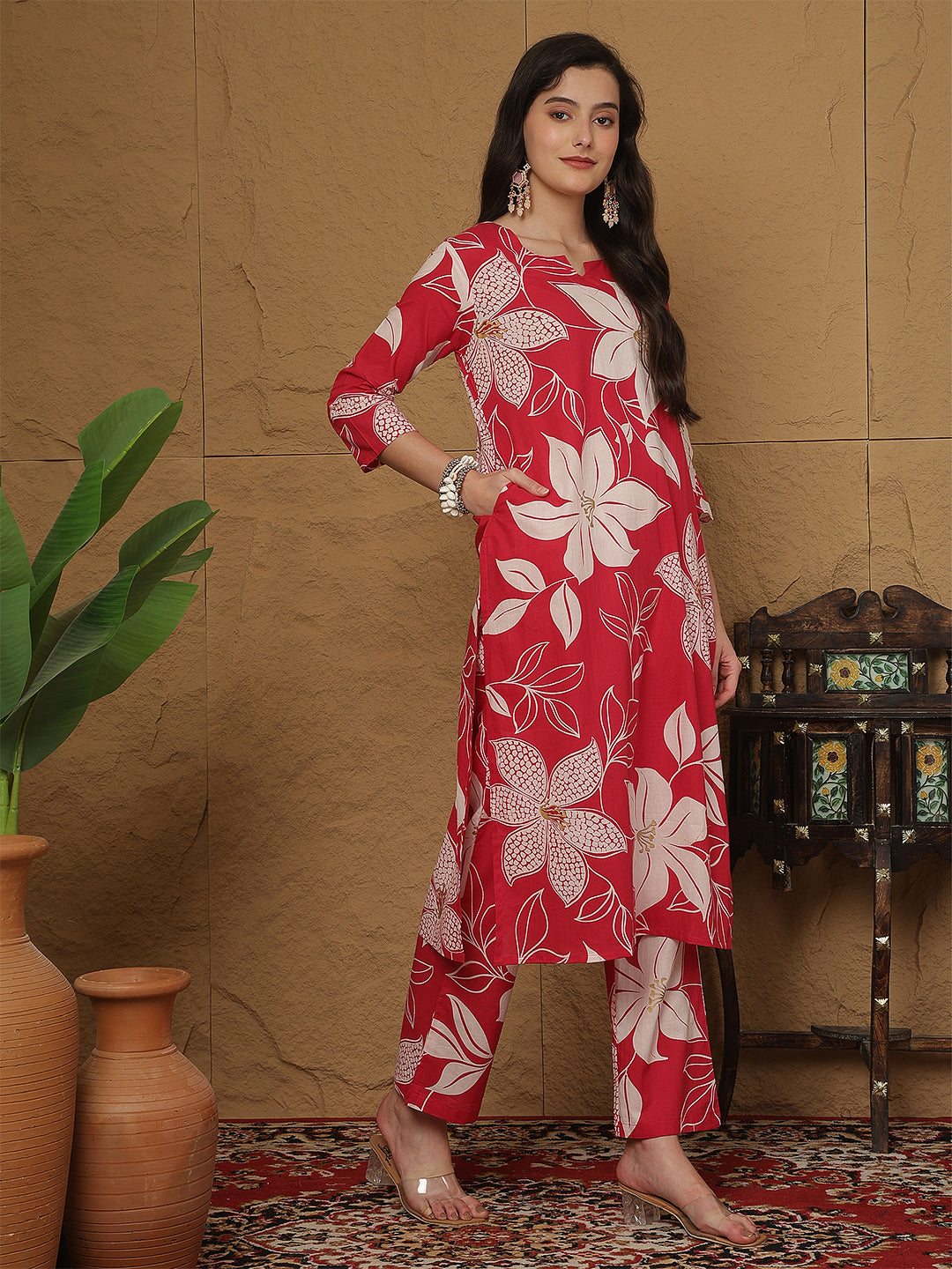 Women Cotton Printed Round Neck Co-Ord Sets