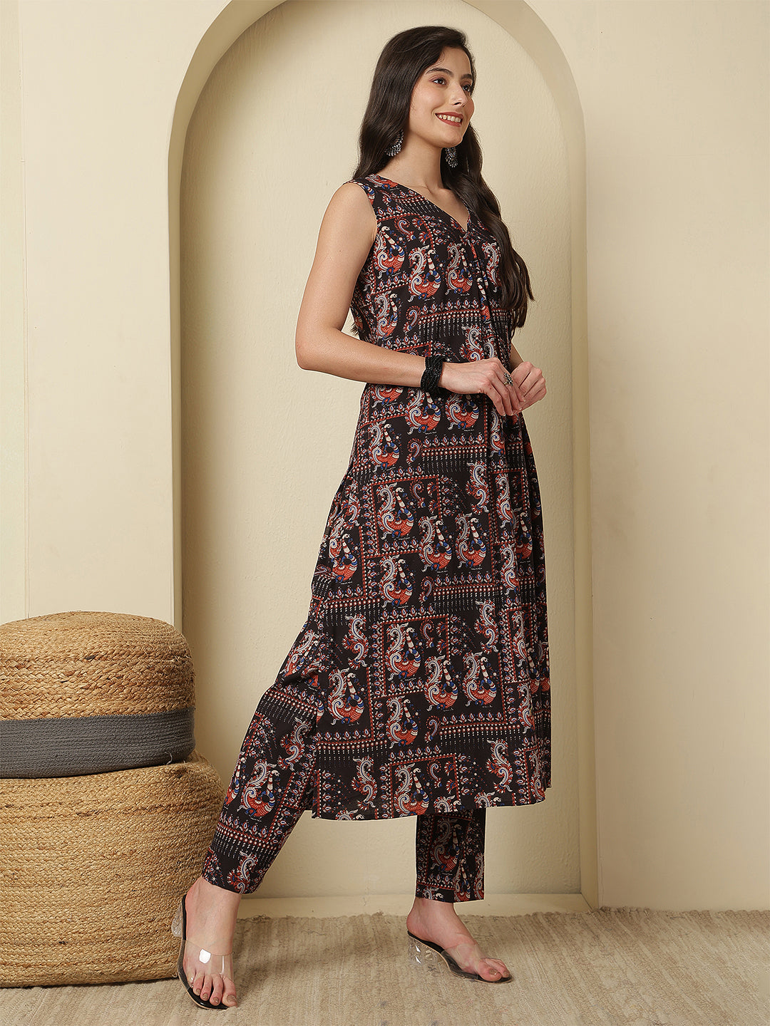 Women Rayon Printed V-Neck Co-Ord Sets