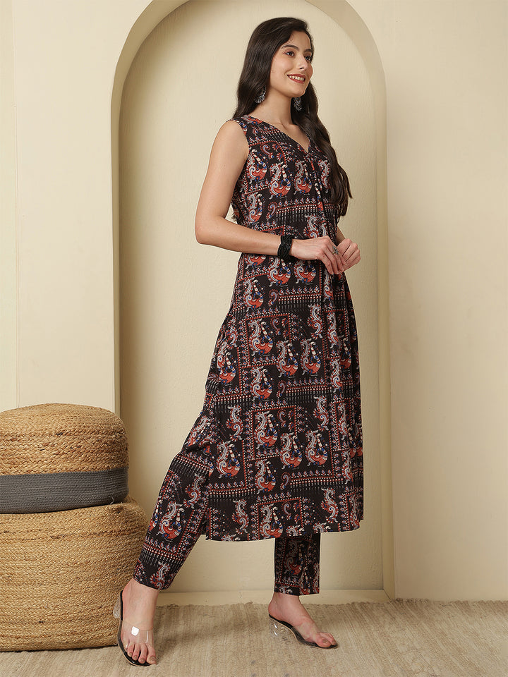 Women Rayon Printed V-Neck Co-Ord Sets