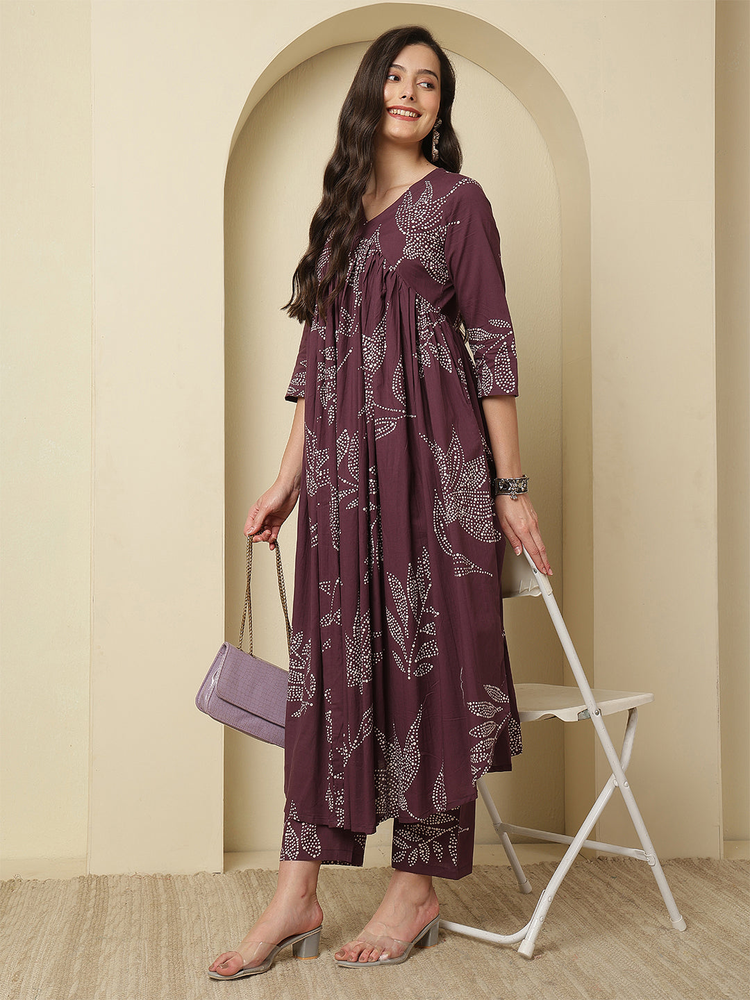 Women Rayon Printed V-Neck Co-Ord Sets