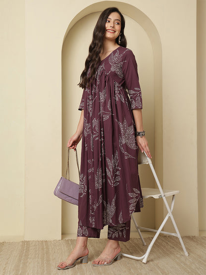 Women Rayon Printed V-Neck Co-Ord Sets