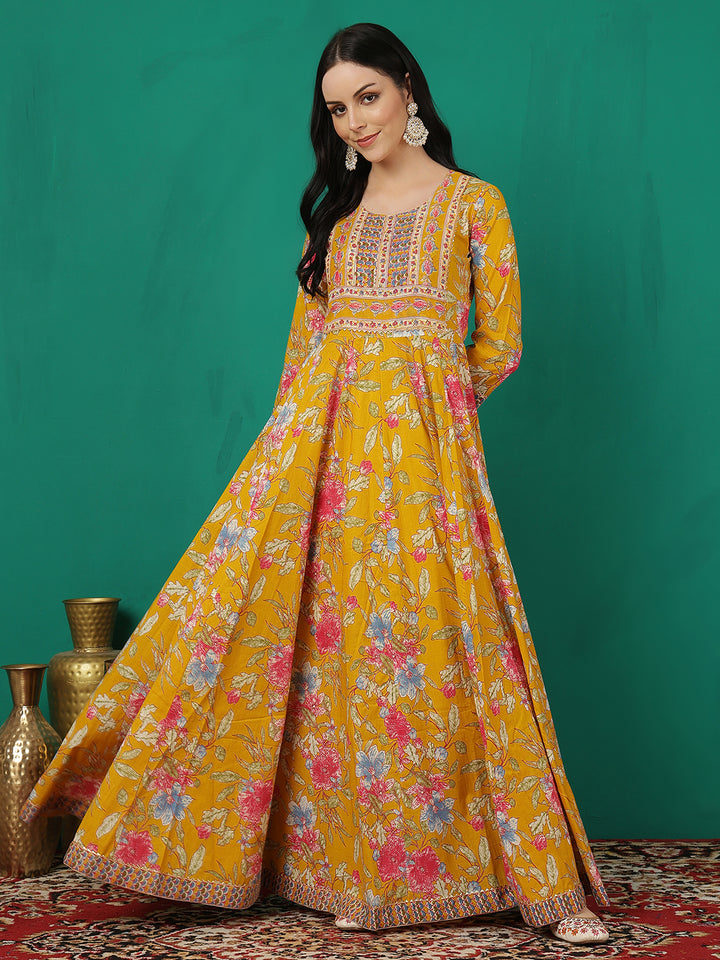 Women Rayon Printed Ankle Length Round Neck Anarkali Kurta
