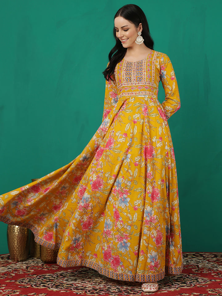 Women Rayon Printed Ankle Length Round Neck Anarkali Kurta