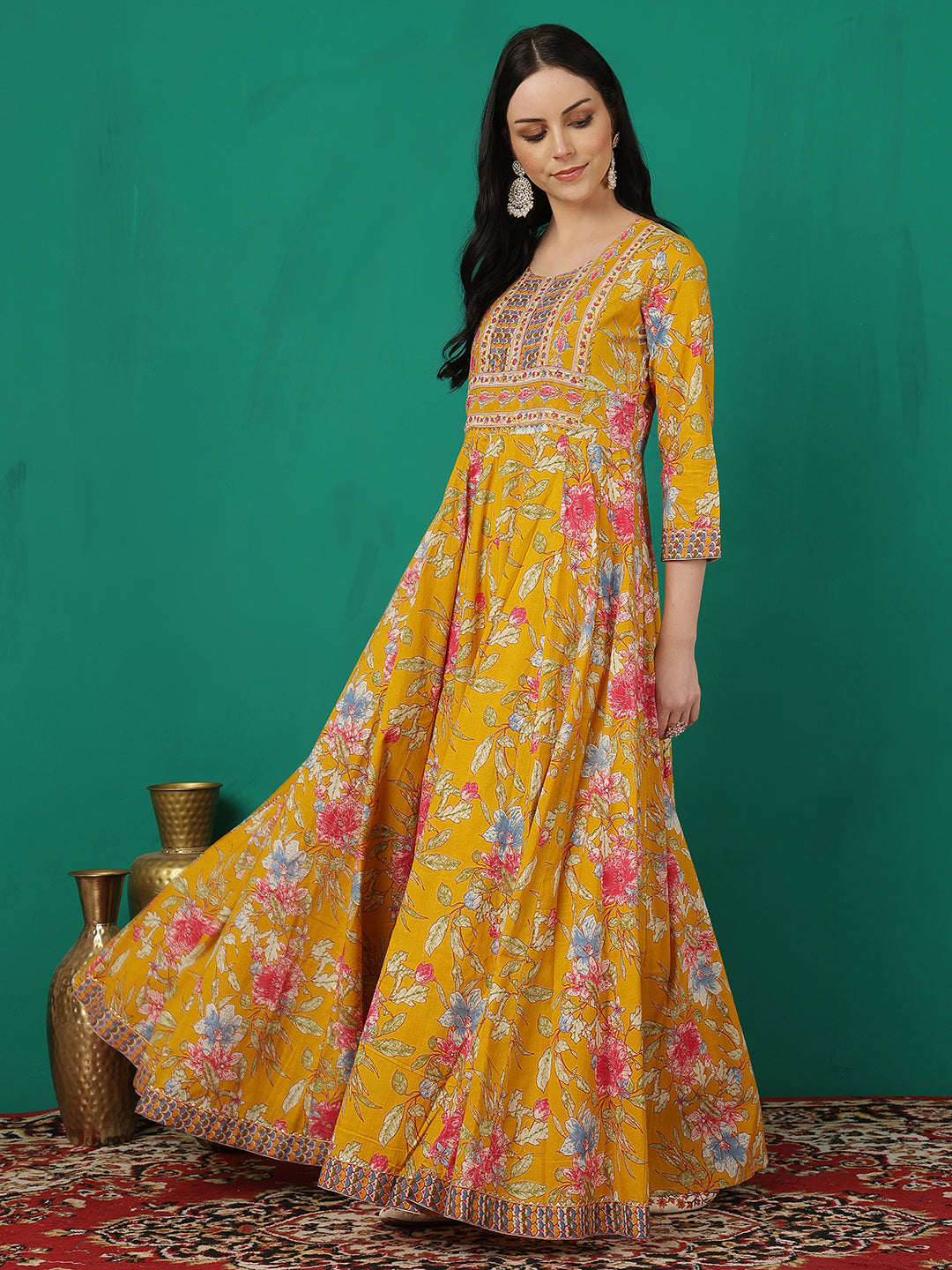 Women Rayon Printed Ankle Length Round Neck Anarkali Kurta