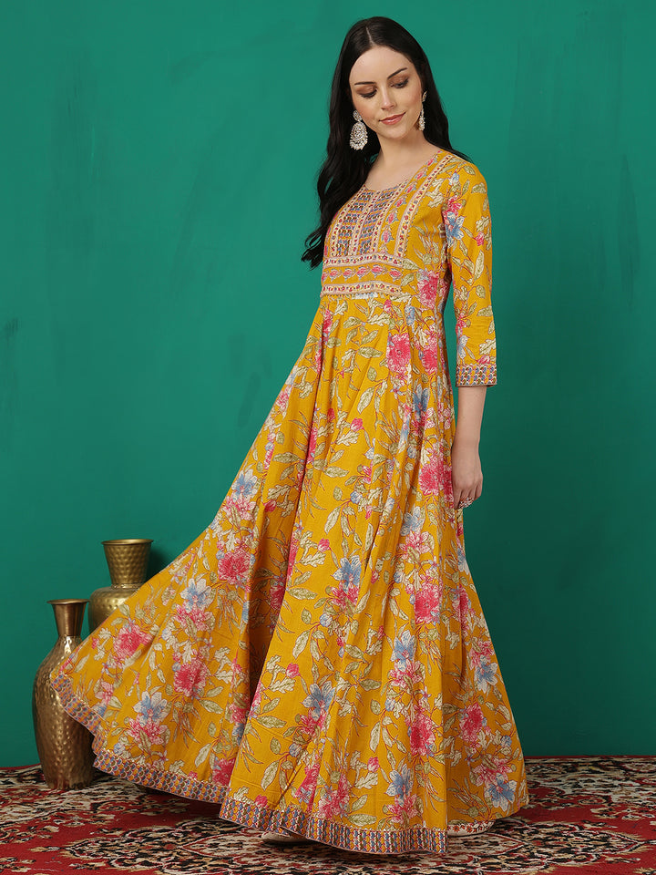 Women Rayon Printed Ankle Length Round Neck Anarkali Kurta