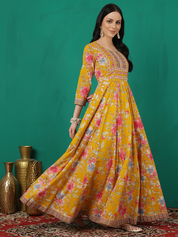 Women Rayon Printed Ankle Length Round Neck Anarkali Kurta