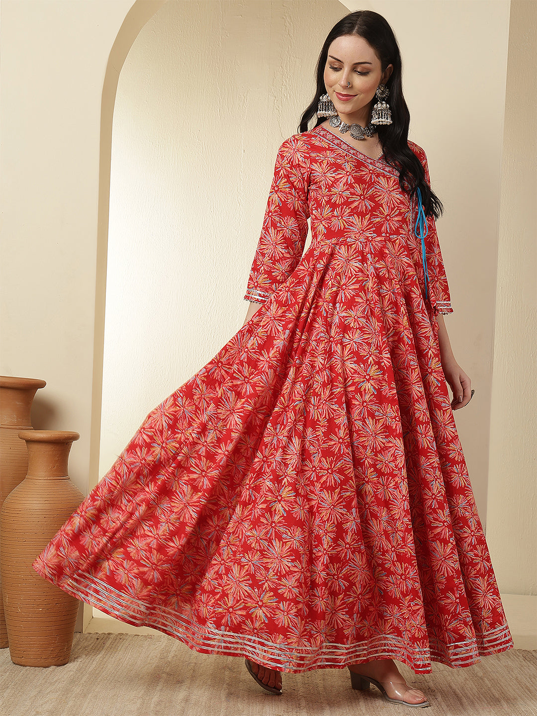 Women Rayon Printed Ankle Length Round Neck Anarkali Kurta