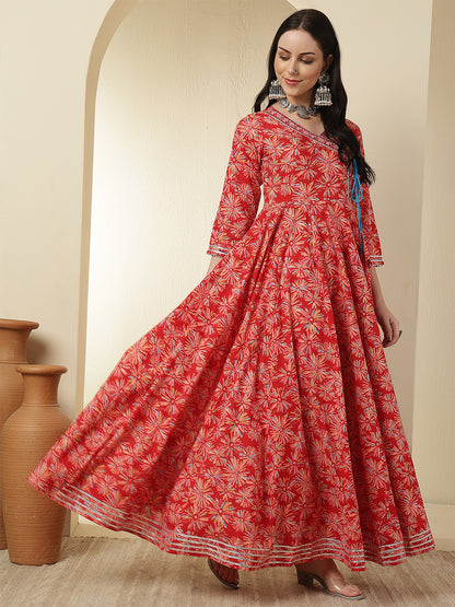 Women Rayon Printed Ankle Length Round Neck Anarkali Kurta