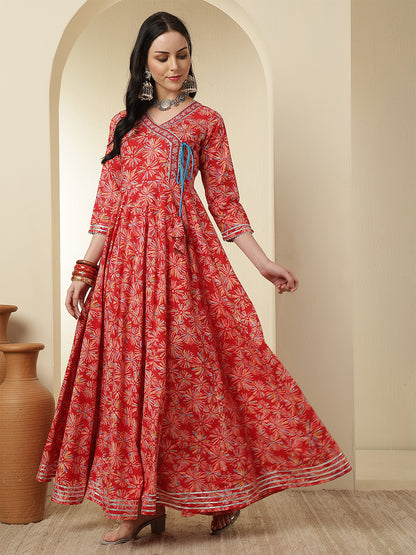Women Rayon Printed Ankle Length Round Neck Anarkali Kurta