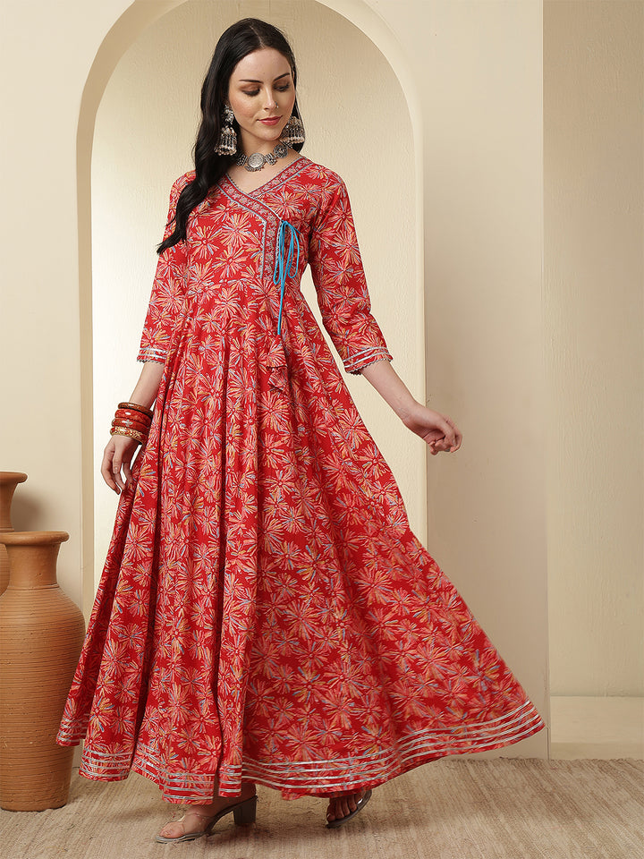 Women Rayon Printed Ankle Length Round Neck Anarkali Kurta