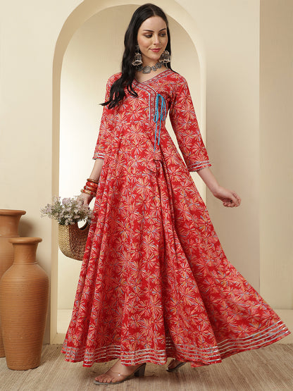 Women Rayon Printed Ankle Length Round Neck Anarkali Kurta
