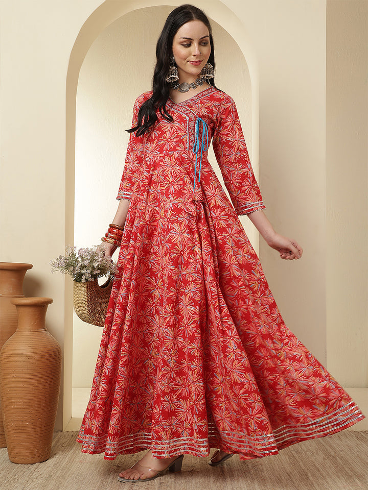 Women Rayon Printed Ankle Length Round Neck Anarkali Kurta