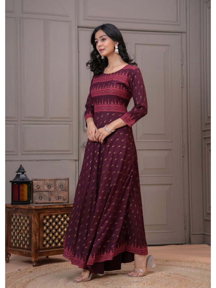 Women Cotton Printed Ankle Length Round Neck Anarkali Kurta