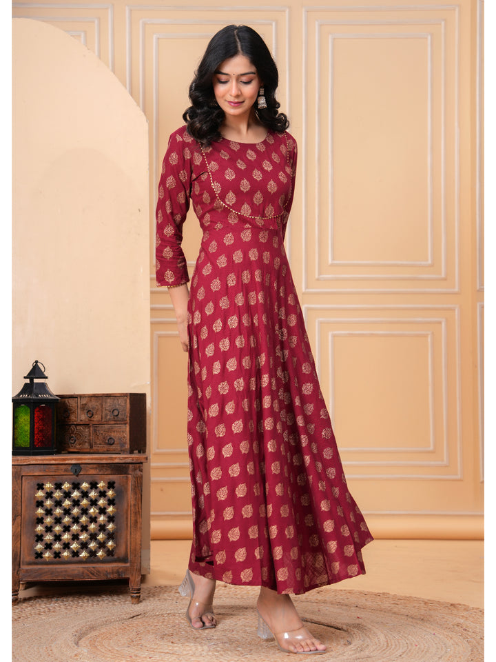 Women Cotton Printed Ankle Length Round Neck Anarkali Kurta