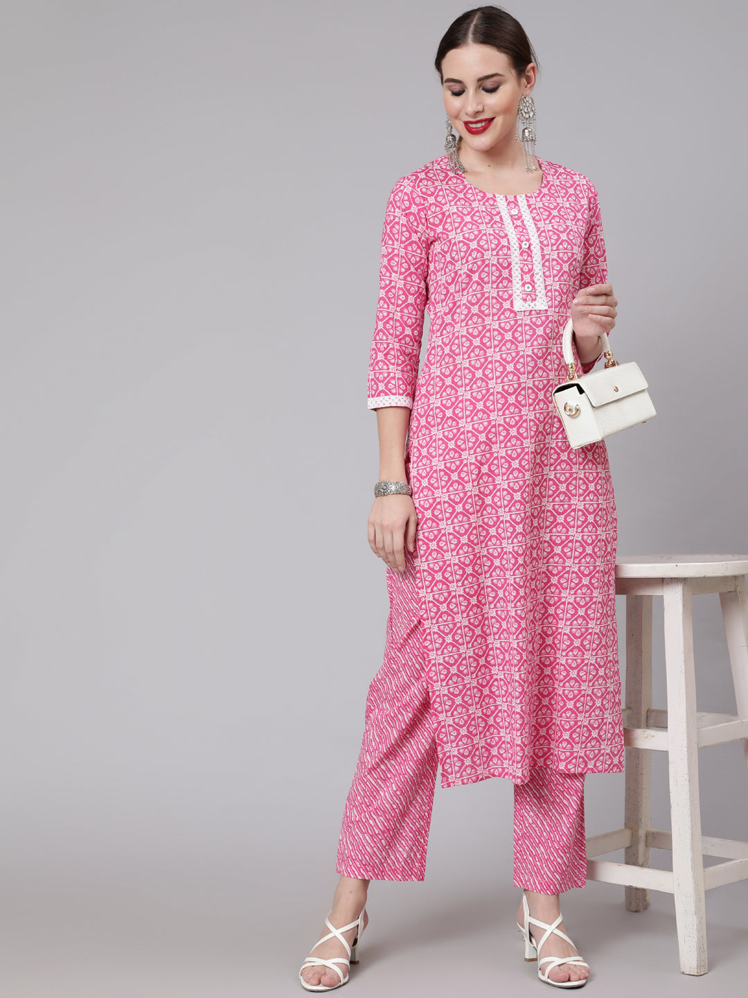 Women Click pink cotton printed kurta – wholesale supplier