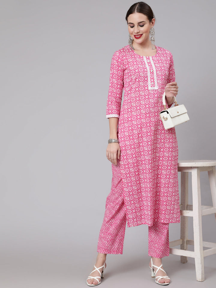 Women Click pink cotton printed kurta – wholesale supplier
