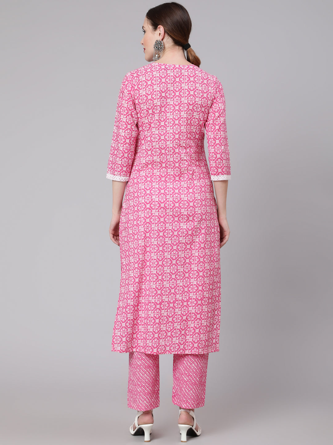 Cotton Printed Round Neck 3/4 Sleeve Straight Kurta Pant Set, alternate view