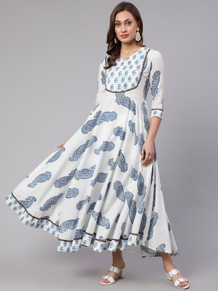 Rayon Printed Round Neck 3/4 Sleeve Flared Kurta