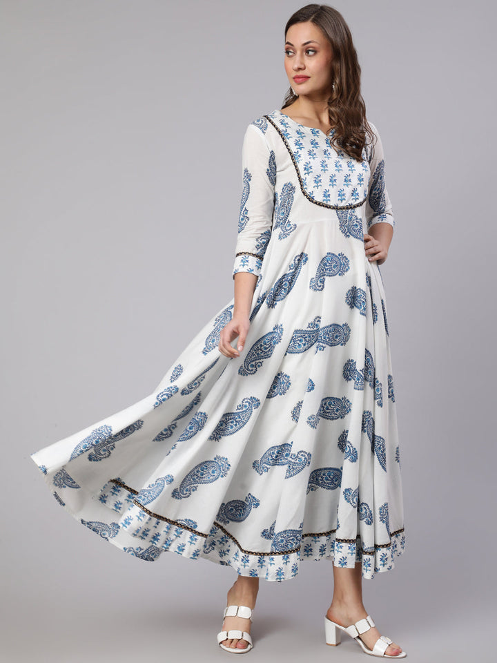 Rayon Printed Round Neck 3/4 Sleeve Flared Kurta