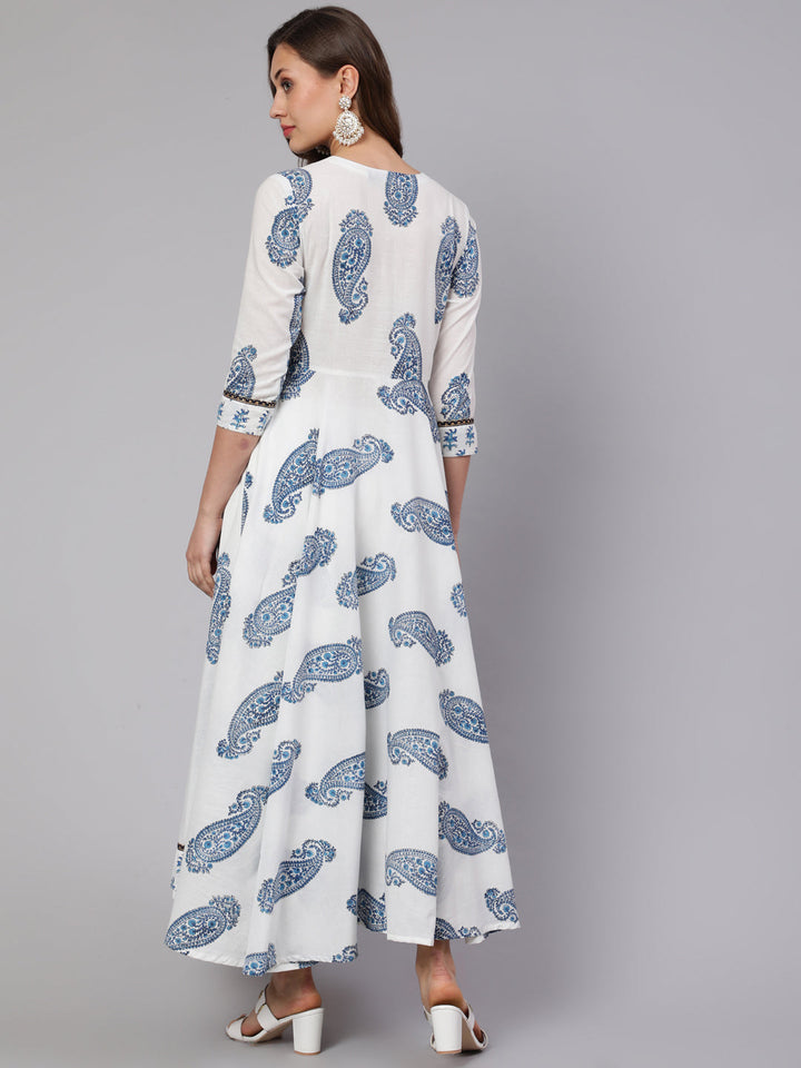 Rayon Printed Round Neck 3/4 Sleeve Flared Kurta