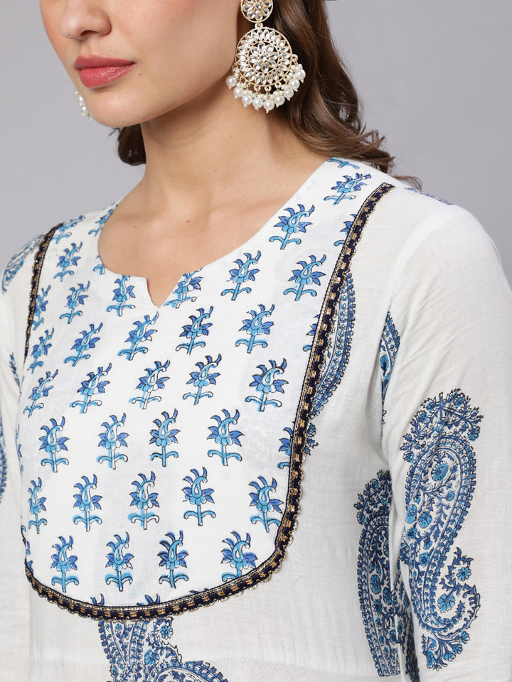 Rayon Printed Round Neck 3/4 Sleeve Flared Kurta