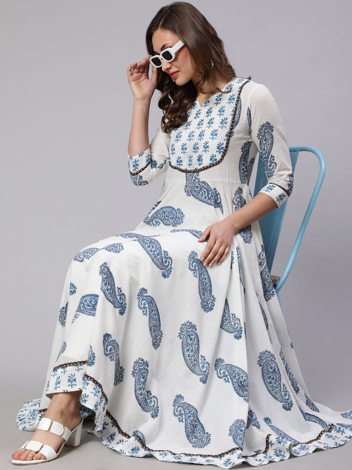 Rayon Printed Round Neck 3/4 Sleeve Flared Kurta