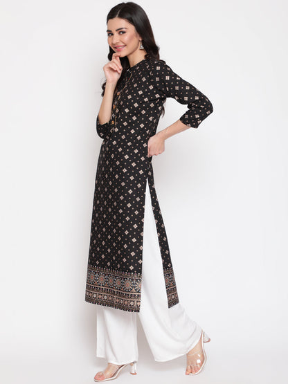 Cotton Printed Mandarin Neck 3/4 Sleeve Straight Calf Length Ethnic Kurta
