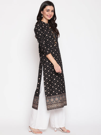 Cotton Printed Mandarin Neck 3/4 Sleeve Straight Calf Length Ethnic Kurta