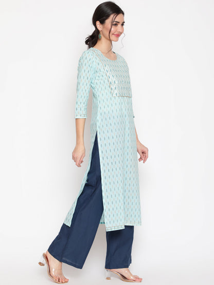 Cotton Printed Round Neck 3/4 Sleeve Straight Calf Length Ethnic Kurta