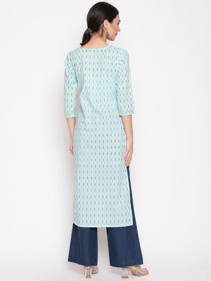 Cotton Printed Round Neck 3/4 Sleeve Straight Calf Length Ethnic Kurta