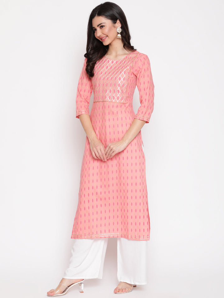 Cotton Printed Round Neck 3/4 Sleeve Straight Calf Length Ethnic Kurta