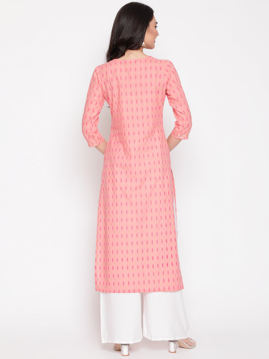 Cotton Printed Round Neck 3/4 Sleeve Straight Calf Length Ethnic Kurta