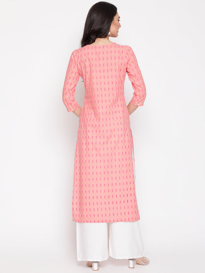 Cotton Printed Round Neck 3/4 Sleeve Straight Calf Length Ethnic Kurta