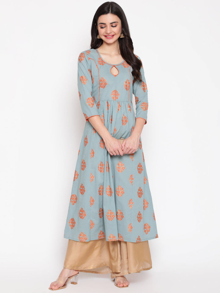 Women Click blue cotton printed kurta – wholesale manufacturer &amp; exporter from India