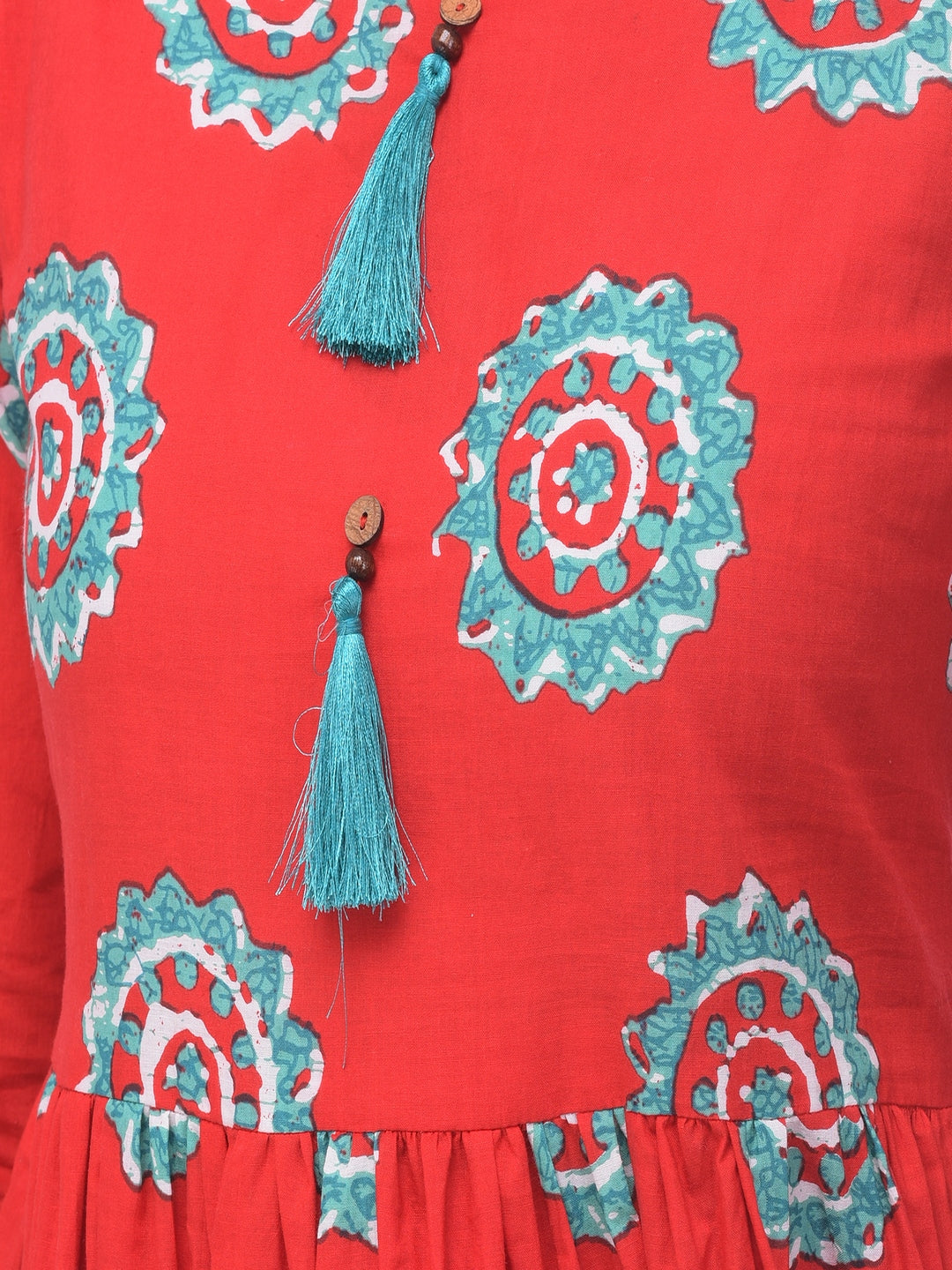 Cotton Printed Round Neck 3/4 Sleeve Flared Ankle Length