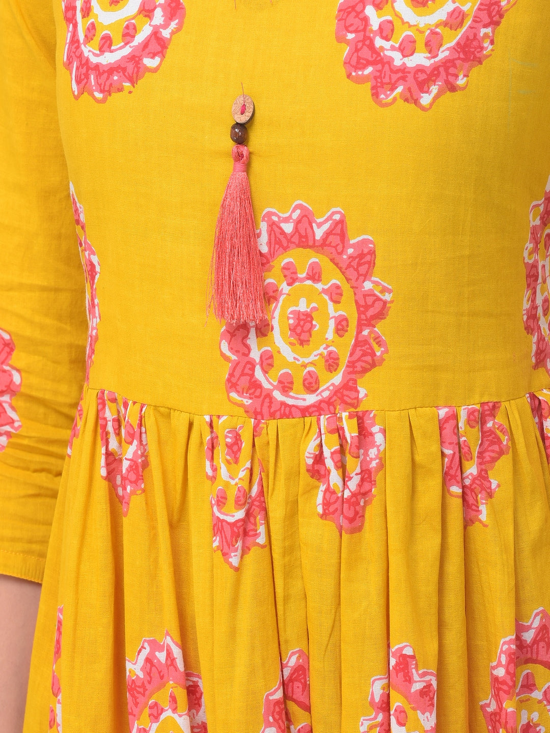 Cotton Printed Round Neck 3/4 Sleeve Flared Ankle Length