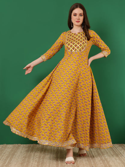 Rayon Printed Ankle Length 3/4 Sleeve Round Neck Anarkali Kurta