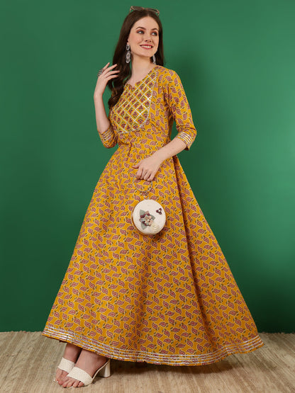 Rayon Printed Ankle Length 3/4 Sleeve Round Neck Anarkali Kurta