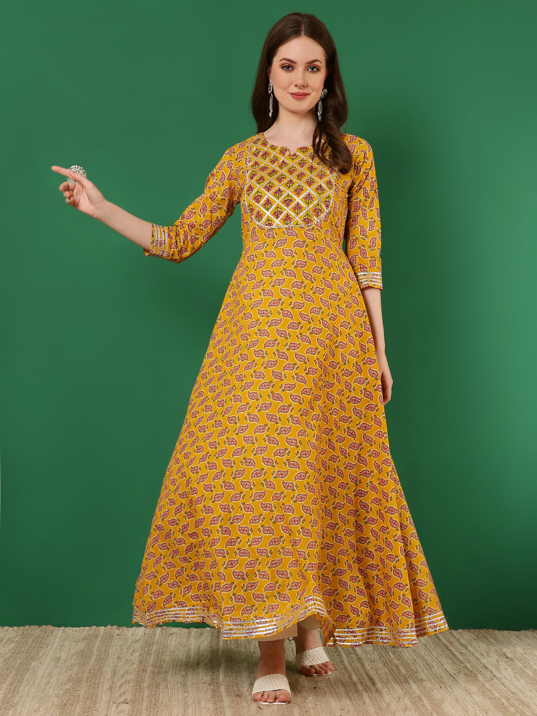 Rayon Printed Ankle Length 3/4 Sleeve Round Neck Anarkali Kurta