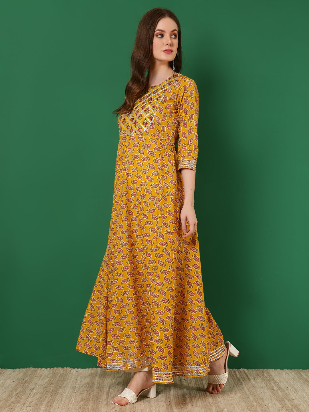Rayon Printed Ankle Length 3/4 Sleeve Round Neck Anarkali Kurta