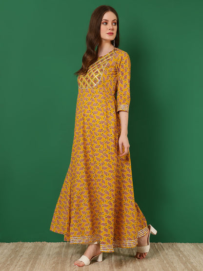 Rayon Printed Ankle Length 3/4 Sleeve Round Neck Anarkali Kurta