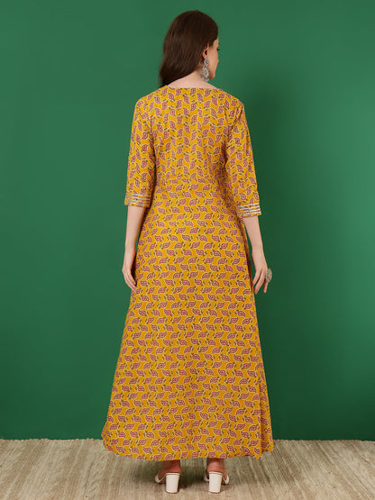 Rayon Printed Ankle Length 3/4 Sleeve Round Neck Anarkali Kurta