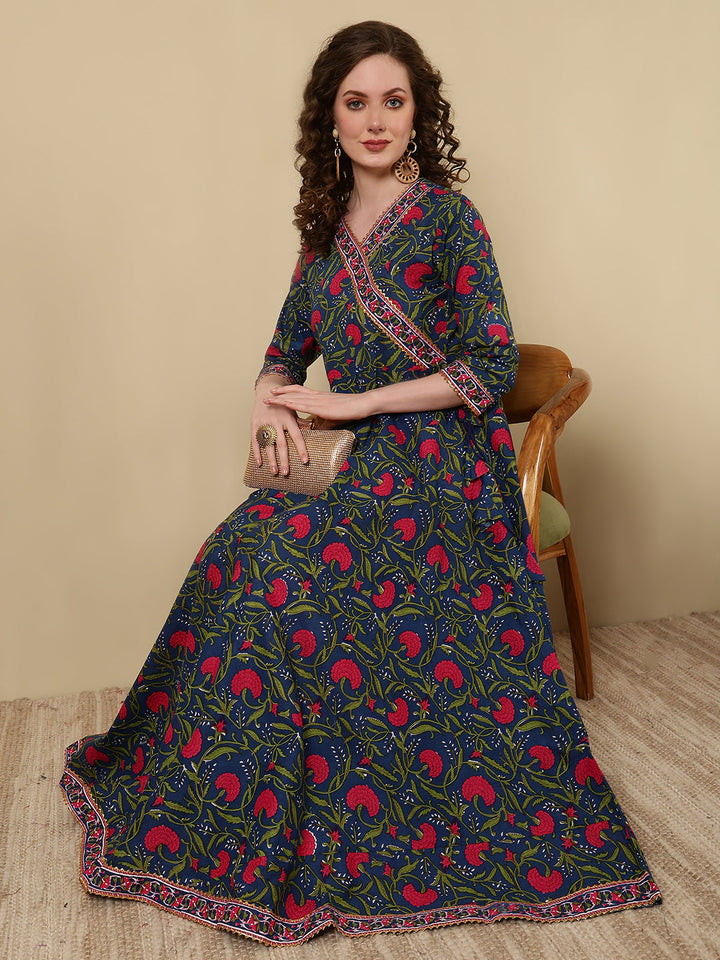 Women Click blue cotton printed kurta – wholesale manufacturer &amp; exporter from India